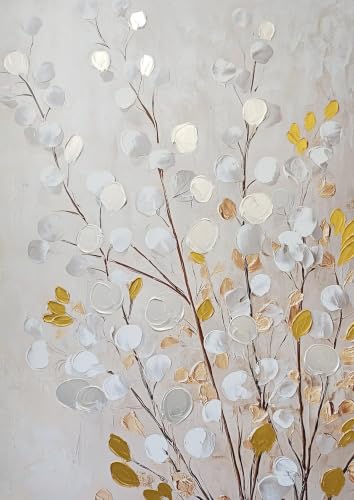 Peinture à l'huile moderne sur toile fleurs blanches jaunes salon
