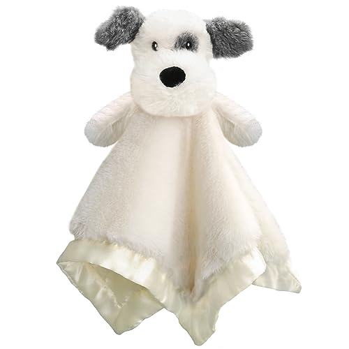 Image of Dog Baby Lovey Security Blanket for Boys Girls 16 Inch White | Soft Baby Lovey Fluffy Blanket with Satin Backing Unisex Snuggle Toy Stuffed Animal Shower Gift for Newborn Toddler Infant