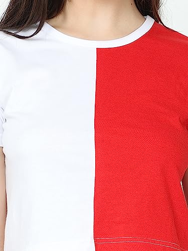 Image of FLEXIMAA Women's Cotton Plain Round Neck Half Sleeve Crop Top