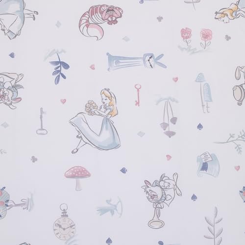 Image of Disney Alice in Wonderland Light Blue, Pink, and White, Rabbit, and Cheshire Cat Super Soft Nursery Fitted Mini Crib Sheet