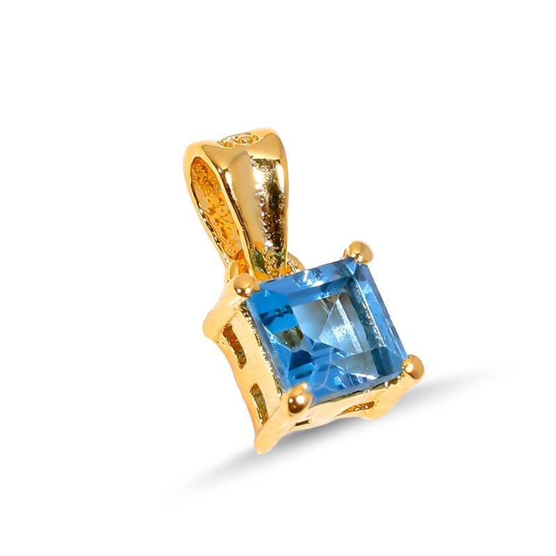 Pendentif en argent 925 et topaze bleue londonienne carrée pour femme