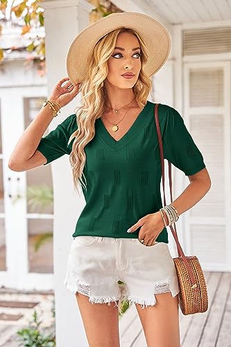 Image of Arach&Cloz Women's Lightweight Spring Summer Sweater Tops Casual Short Sleeve Blouses Shirts