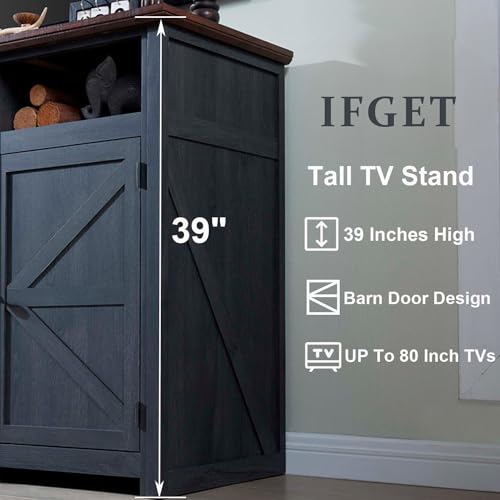 Farmhouse-TV-Stand-for-TVs-Up-to-80-inches-39-Tall-Highboy-Entertainment-Center-wBarn-Door-Large-Wood-Rustic-TV-Console-Cabinet-wAdjustable-Shelves-for-Living-Room-70inch-Dark-Grey Farmhouse TV Stand for TVs Up to 80 inches 39 Tall Highboy Entertainment Center wBarn Door Large Wood Rustic TV Console Cabinet wAdjustable Shelves for Living Room 70inch Dark Grey