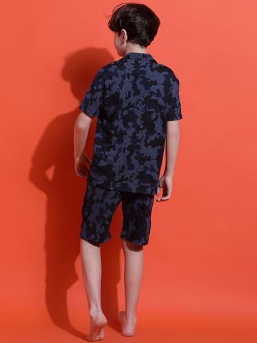 Image of Li'l Tomatoes Boys 100% Cotton Night Suit | Summer Printed Shirt & Shorts Set | Soft & Breathable Sleepwear | 9-16 Years