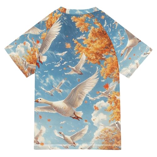 Boy Swimsuit Autumn Leaf Goose Duck Sunscreen T-Shirts Swimwear Sets UPF 50+2