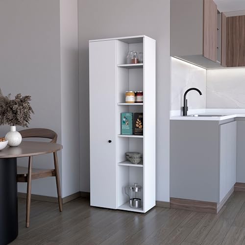 Nirvaer White Multistorage Kitchen Pantry with Single-Door Cabinet and Shelves,