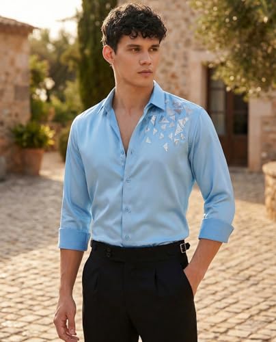 Image of IndoPrimo Men's Stylish Satin Shirt for Party, Formal, Daily and Casual Wear Full Sleeve Shirt for Mens - Trio