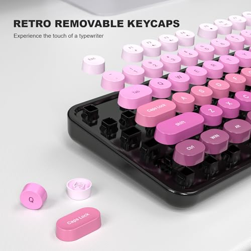 Image of Atelus Computer Keyboard Wired, Retro USB Keyboard with Large Number Pad, Caps Indicators, Foldable Stands, Full Size Typewriter Keyboard for Windows PC Laptop (Black Pink)