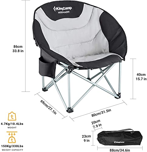 Kingcamp Oversized Moon Round Saucer Padded Sofa Chair Heavy Duty Folding Portable With Side Pocket Perfect For Garden, Picnic, Camping, Patio, Fishing, Black/Mediumgrey, 2 Pack, X-Large #TOP2