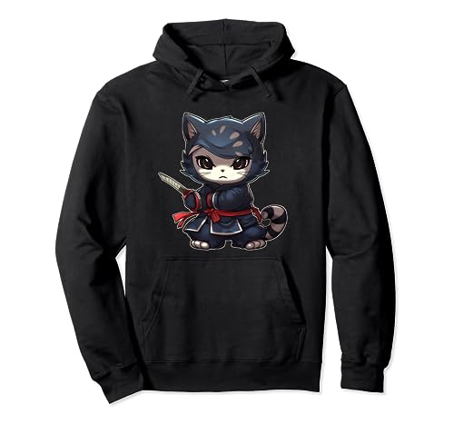 Ninja Cat Anime Kawaii Japanese Style Graphic Kanji Tee Pullover Hoodie
