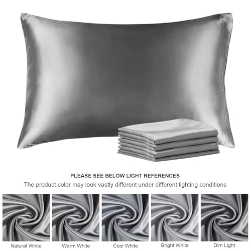 BEDELITE Satin Pillowcase with Zipper 4 Pack, Dark Grey Pillow Cases Queen Size, Super Soft and Cooling Similar to Silk Pillow Cases, Gift for Women Men(20x30 Inches)