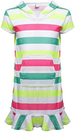 BELLOO Girls Short Sleeve Swim Robe Beach Cover Up With Zipper Bathrobe Yellow 6-6X