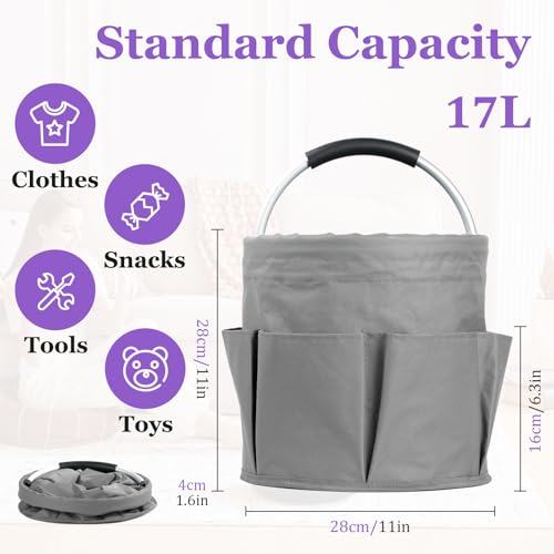 Image of 17L Collapsible Cleaning Supplies Caddy with Handle for Travel, Dark Gray