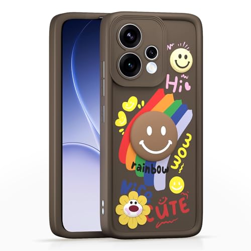 Image of Outlouders Back Cover for Oppo Reno 15 5G | Cute Rainbow Smile 3D Cartoon Flower | Soft Silicone Raised Camera Protection Bumper Case (Brown)