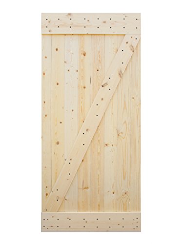 TMS 38” x 84” Solid Core Unfinished Plank Knotty Pine DIY Barn Wood Sliding Interior Door