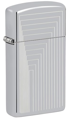 Image of Zippo Slim Laser Pattern Design High Polish Chrome, Windproof Pocket Fuel Refillable Lighter, BIS Certified