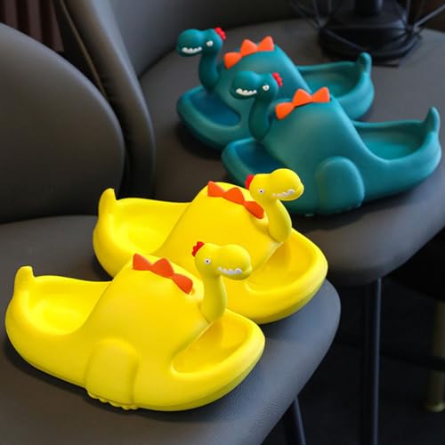 Dinosaur Slides for Kids Cute Cartoon Open Toe Boys Girls Slippers Cloud Sandals Non-Slip Thick Sole Beach Pool Shoes(Big Kid 2.5-3.5(215mm), Yellow)3