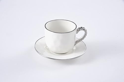 Miniatura 2 de Pampa Bay Salerno - Taza y platillo de porcelana chapada en titanio, 3.35 x 4.25 pulgadas
