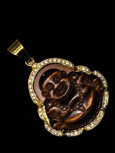 Laughing Buddha Big Brown Green Jade Iced Diamond Pendant Necklace14k Gold Miami Cuban link 6mm Chain Genuine Certified Grade A Jadeite Jade Hand Crafted, Natural Green Obsidian Healing Statue Prayer3