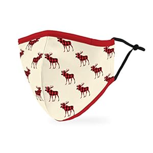 Weddingstar 3-Ply Adult Winter Washable Cloth Face Mask Reusable and Adjustable with Filter Pocket – Buffalo Plaid Moose