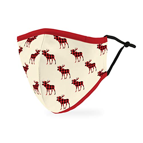 Weddingstar 3-Ply Adult Winter Washable Cloth Face Mask Reusable and Adjustable with Filter Pocket – Buffalo Plaid Moose