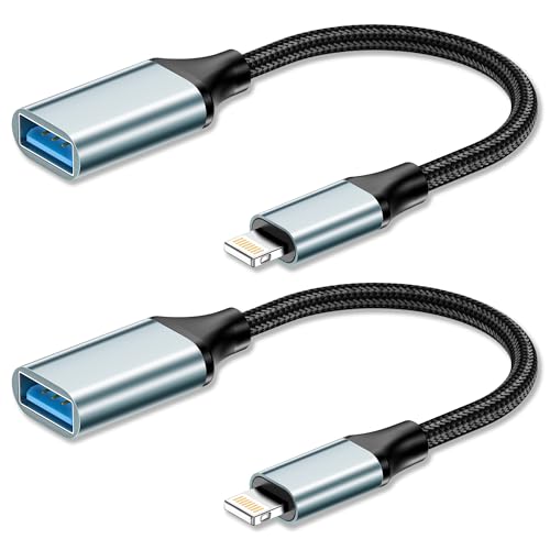 Adaptador Lightning a USB 2Pack 0.12M, [Certificado Apple MFi] Adaptador iPhone USB OTG para iPhone 14, iPad, Cable Adaptader US-B a Lightning para Cámara,US-B Stick,Teclado,Ratón, Lector de Tarjetas