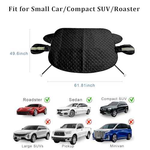 Image of Car Windshield Cover,Magnetic Snow Windshield Cover,Car Snow Cover with Mirror and Strap,Sun Shade for Car Front Windshield,Fit for Compact SUV /Small Car(Black-62 X49)