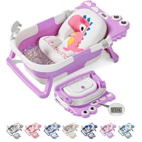 Image of TPN Collapsible Baby Bathtub, Baby Bath Tub with Soft Cushion & Real-Time Thermometer, Baby Bathtub Infant to Toddler Tub (0-36 Months), Portable Newborn Travel Bath tub