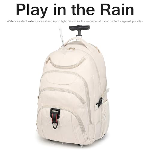 Boavan Rolling Backpack for Women, 17.3 Inch Wheeled Laptop Backpack,Large Travel Carry-On Bag for Teachers College Students, USB Charging Port Waterproof Business for Airplane Overnight Luggage,Beige - Image 7