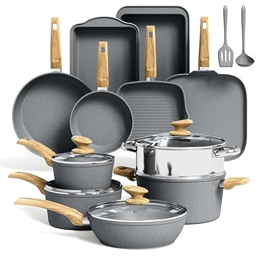 Kitchen Academy Granite Pots and Pans Set Non Stick, Induction Cookware
