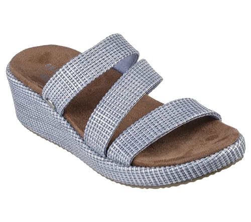 SKECHERS Women's Martha Stewart Arch FIT Beverlee-Morningside Wedge Sandal, Blue, 8