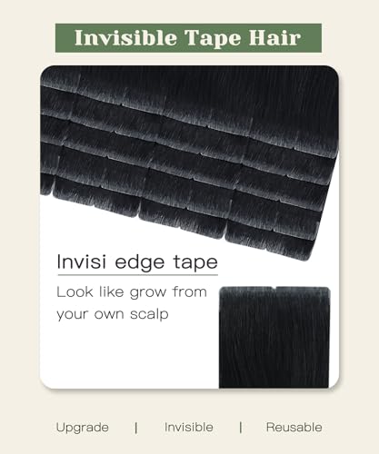 Image of SURNEL Injected Tape in Hair Extensions 14 Inch Natural Real Human Hair Extension Jet Black Upgraded Seamless Remy Invisible Tape in Extensions 20Pcs 30g(#1,14)