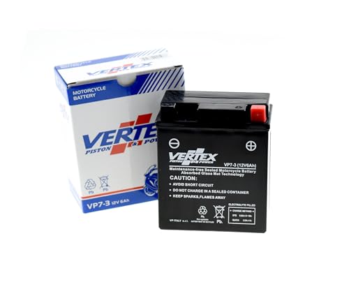 Vertex VP7-3 Sealed AGM Motorcycle/Powersport Battery, 12V, 6Ah, CCA...
