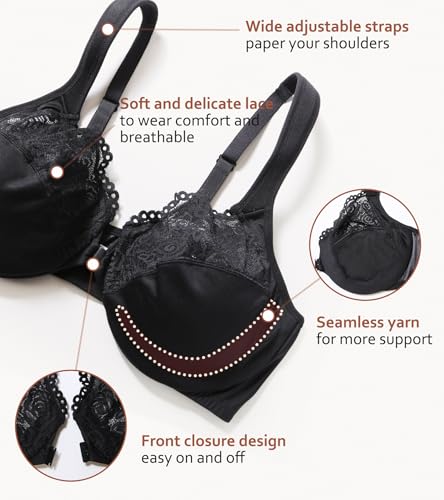 Image of DotVol Women's Plus Size Front Closure U-Back Underwire Wide Strap Everyday Bra