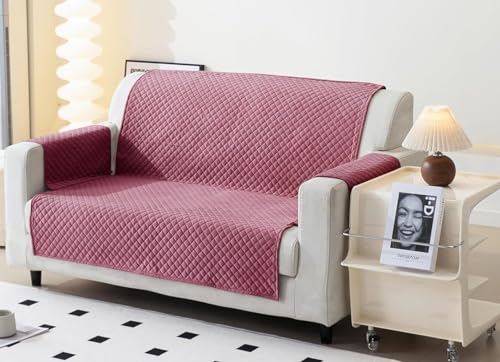 Image of Fashion Throw Quilt-Fully Covered 2 Seater Anti-Slip Quilted Sofa Covers for Living Room Sofa Slipcovers Furniture Cover Home Decor Pink