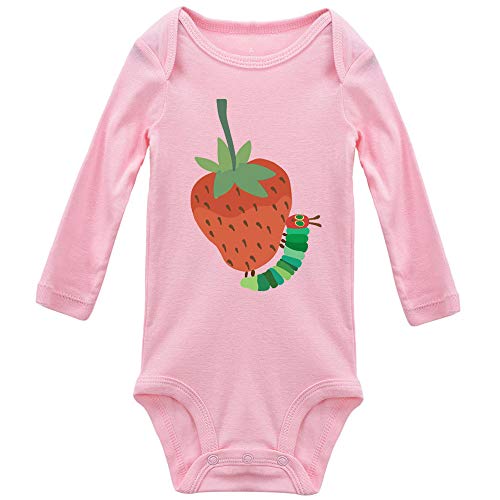 Image of Yeavomeny Hungry Worm Caterpillar with Strawberry Cute Bodysuit Toddler Romper Unisex Baby Short Sleeve