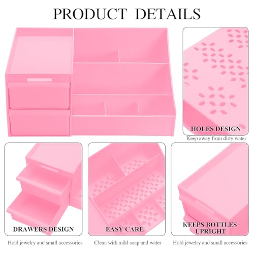 Image of Shuttle Art Plastic Modern Desk Organizer with Pencil Holders, Sticky Note, Paperclip Storage I Multi-Functional Office Table Accessories Desk Organization for School, Home, Office Supplies (Pink)
