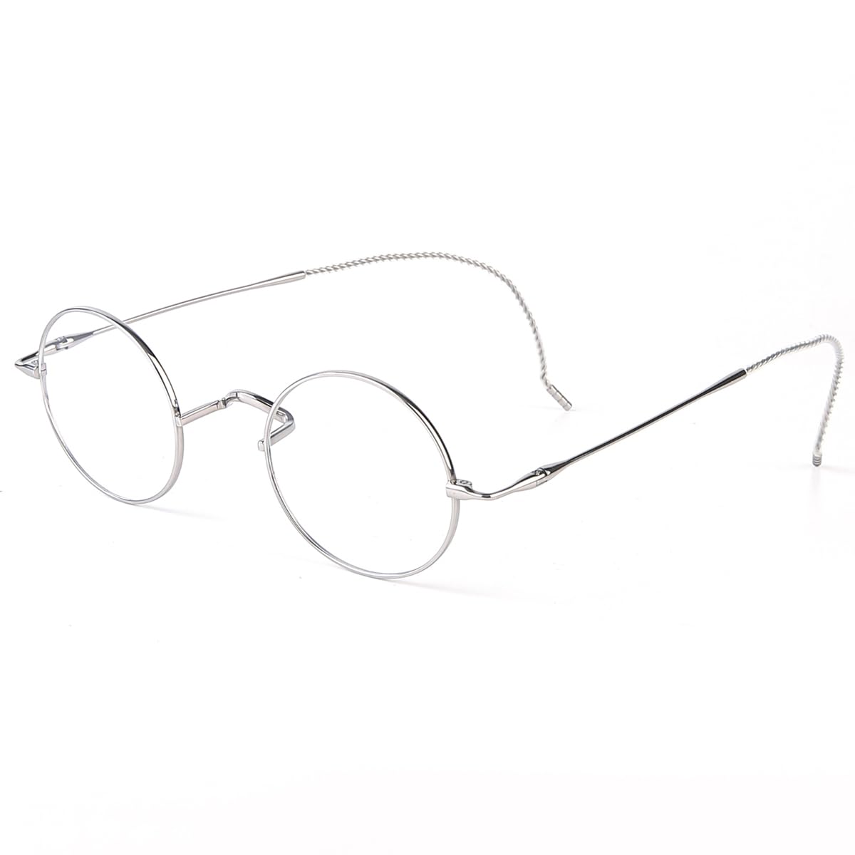 Agstum Retro Round Titanium Optical Eyeglasses Frame, Lightweight Wire Rim Glasses with Cable Arms, No Nose Pads