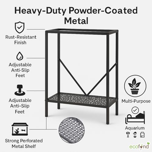 Image of ecofynd 2-Tier Fish Tank Stand, Double-Layer Aquarium Stand with Adjustable Table Feet, Heavy Metal Storage Rack Suitable for Home and Office, (Black, FS001)