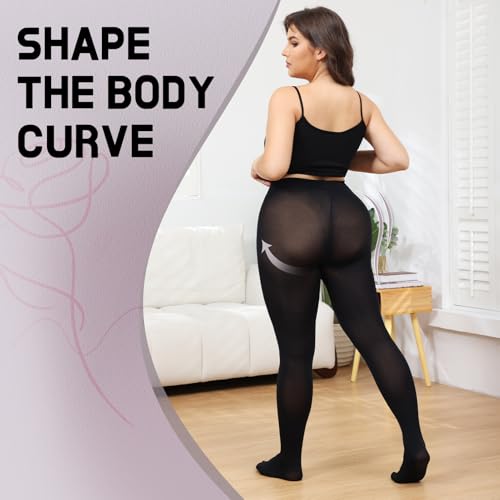 beister Plus Size Women Tights, 2 Pairs 70D Opaque High Waist Pantyhose, Solid Color Soft Stockings3