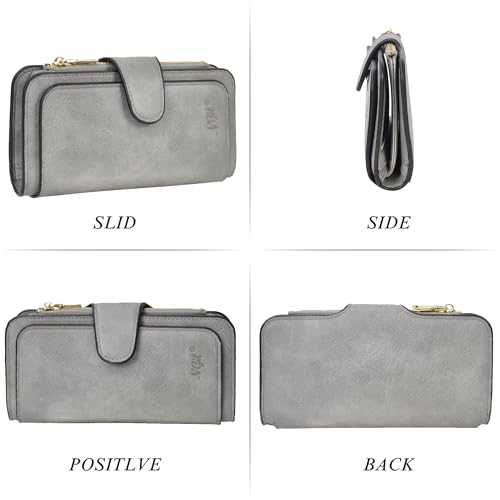 NGIL Women Wallet Faux Leather RFID Trifold, High Capacity Women Wallet, Multi Credit Card Holder Organizer Ladies Clutch, Faux Leather Vintage Wallet (Grey)4