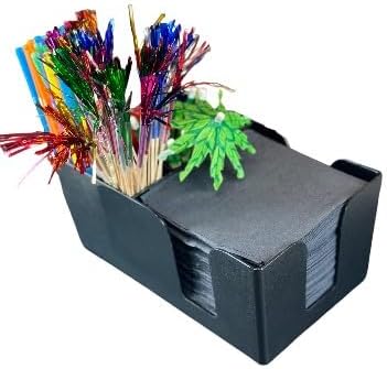Rattleware 6-Compartment Bar Caddy Organizer Durable Black Plastic Napkin Holder and Straw Organizer for Bar Tools Coffee Bar Accessories Restaurant Home Bar Cart Storage