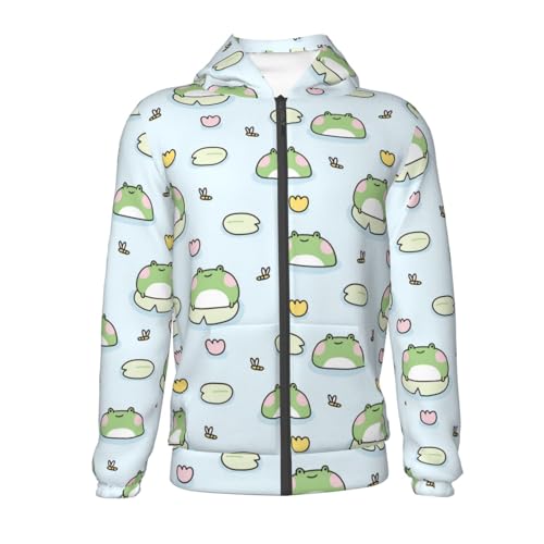Cute Frog Stay on Leaf Kids Pullover Hoodies Boys Zip Up Sweatshirts Girls Athletic Clothes with Pocket2