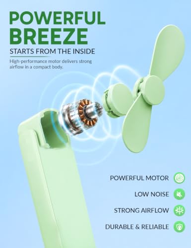 Image of EcoNour Pocket Fan, Green, Mini Handheld Personal Fan, 3-Speed Portable Cooling Fan for Travel, Office & Outdoor