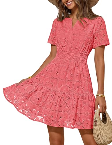 MEROKEETY Women's Summer Lace Boho Mini Dress 2026 Short Sleeve