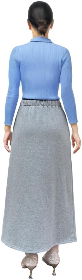 ADWAXDA Women Long Fleece Lined Skirt Warm Thick Autumn Winter Skirts Elastic Waist A Line Flared Maxi Skirt with Pockets - Image 7