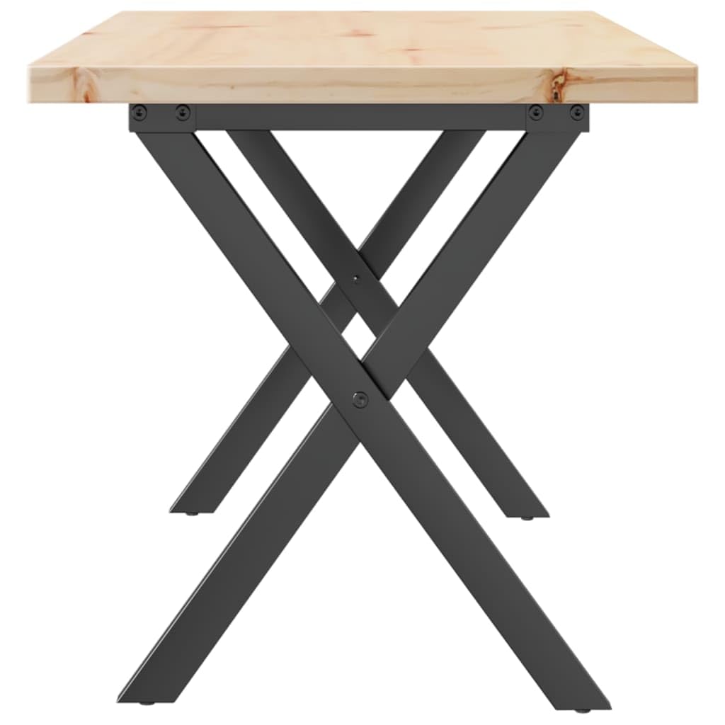 Mesa de centro 90 x 40 cm de madera maciza de pino con estructura en X de acero, diseño moderno, resistente y duradera, para salón, comedor, espacios pequeños