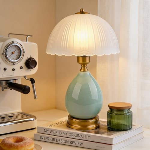 WELAISA Table Lamps Ceramic Retro Lamp for Living Room,16.73" Modern Bedside Nightstand Traditional Lamps, Classic Chinoiserie Green Glass Lamp for Home (French Country) by WELAISA - Used condition - Image 5