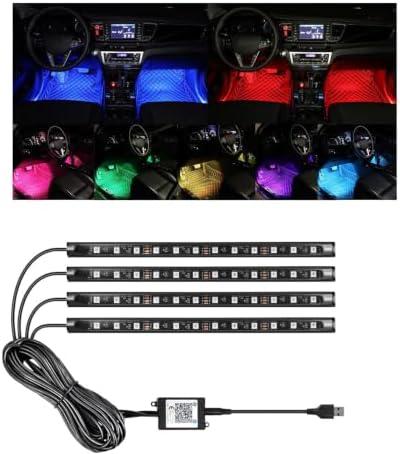 4 Stück Auto Innenleuchten, USB Leuchten für Auto mit App-Kontrolle | Mehrfarbig, Musik Sync & DIY-Lichtmodus, RGB Ambientebeleuchtung Set für Fahrzeuginnenraum