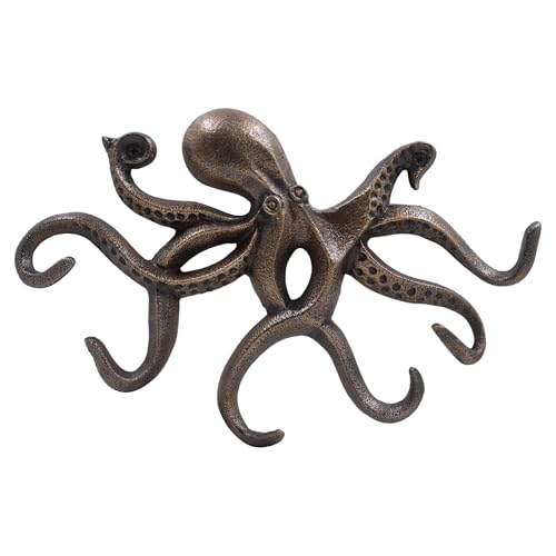 Gancho para llaves de pulpo, estante decorativo de pared náutico, gancho de llavero antiguo, colgador de aluminio fundido para abrigo, toalla de mano, albornoz, dormitorio, baño, cocina y balcón